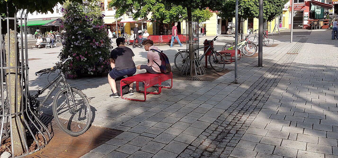 Fahrräder an Baumschutzgittern abgestellt